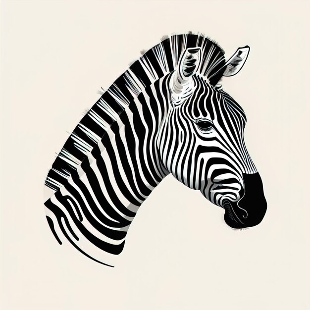 Foto cabeça de zebra isolada em fundo branco ilustração vetorial desenhada à mão