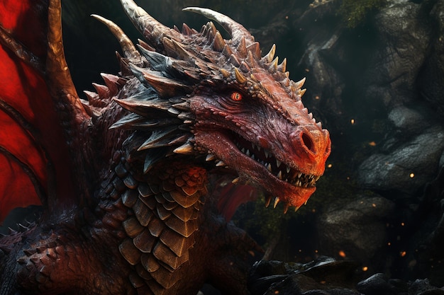 Cabeça do Dragão Fantasia Monstro feroz Dragão cruel com uma boca escancarada Ilustração Vigital