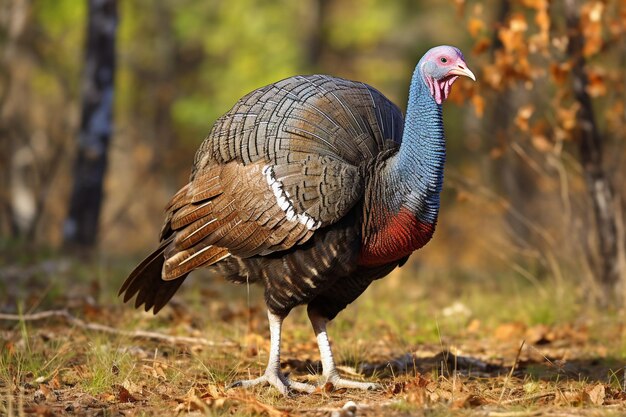 Foto cabeça em close-up de peru selvagem macho ou meleagris gallopavo