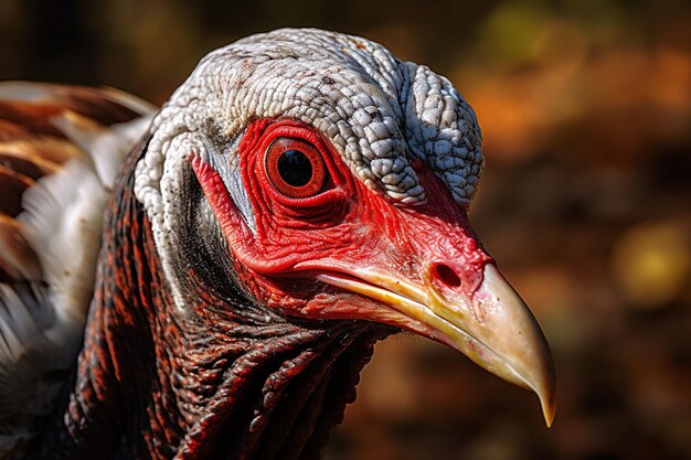 Foto cabeça em close-up de peru selvagem macho ou meleagris gallopavo