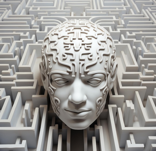 Foto cabeça humana dentro de um labirinto psicologia cérebro treinamento mente ia generativa