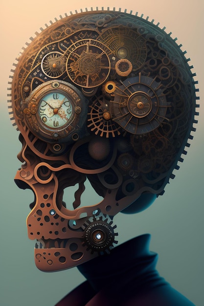 cabeça humana feita de engrenagens de relógio