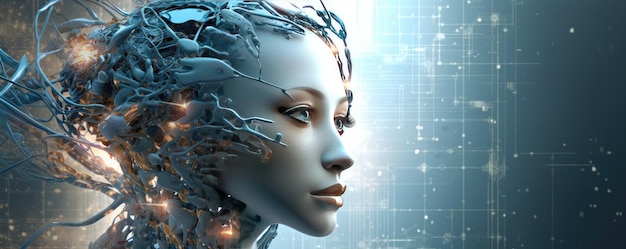 Cabeça humana para o futuro aumento da singularidade tecnológica usando aprendizagem profunda Generative Ai
