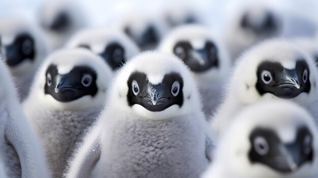 Cabeça pinguim pintinhos neve ilha inclinada massa de terra antártica recurso criativo gerado por IA