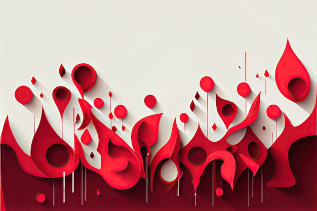 Cabeçalho ou banner do conceito médico com formas de corte de papel abstrato vermelho e gotas 14 de junho Dia mundial do doador de sangue Lugar para texto Ilustração vetorial Doação salva vida Modelo de hemofilia com anemia