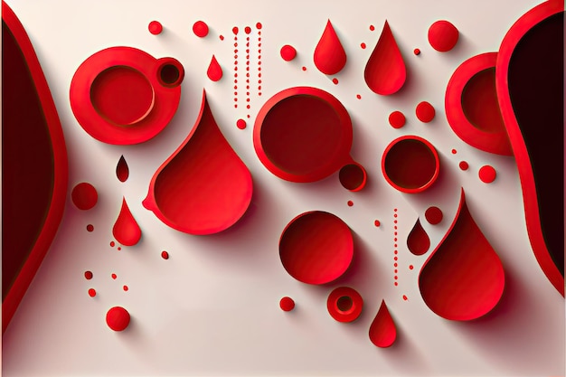 Cabeçalho ou banner do conceito médico com formas de corte de papel abstrato vermelho e gotas 14 de junho Dia mundial do doador de sangue Lugar para texto Ilustração vetorial Doação salva vida Modelo de hemofilia com anemia