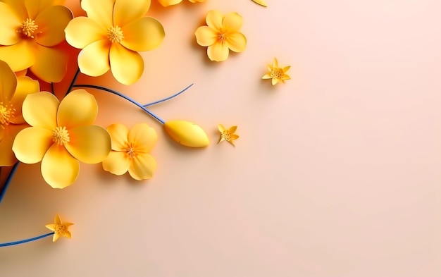 Cabecera con flores en fondo amarillo plantilla de tarjeta de felicitación para el día de la mujer madre