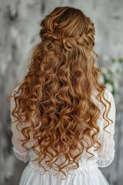 Foto el cabello largo y rizado de una mujer