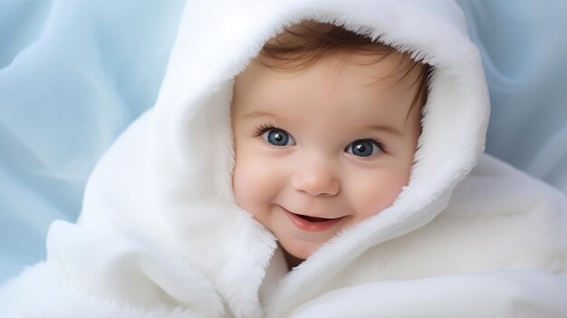 El cabello rojizo del bebé lindo de cerca arrastrándose en la cama sonriendo retrato de niño adorable estilo de vida familiar 3