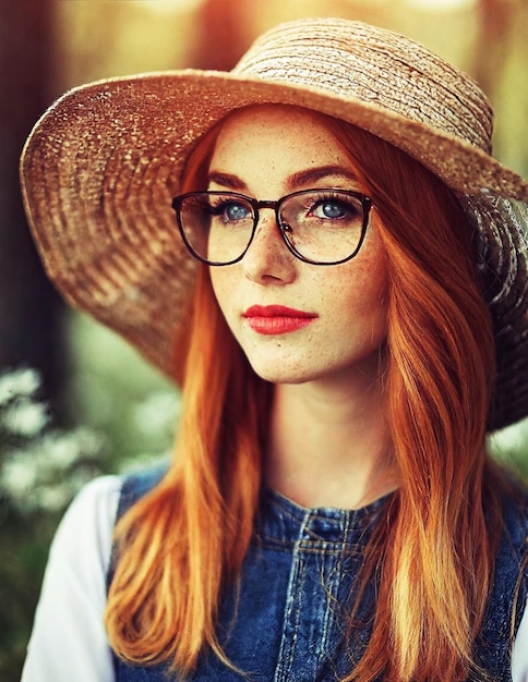 Un cabello rojo oscuro con gafas al aire libre