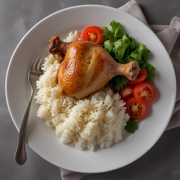 Foto cabellón de pollo hervido con arroz y ensalada