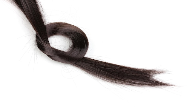 Cabelo castanho brilhante isolado no branco