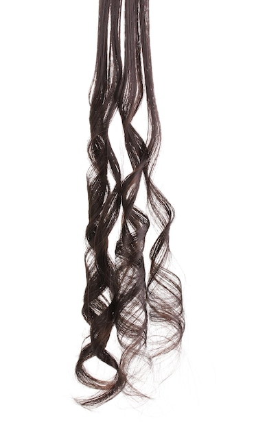 Cabelo castanho encaracolado isolado no branco