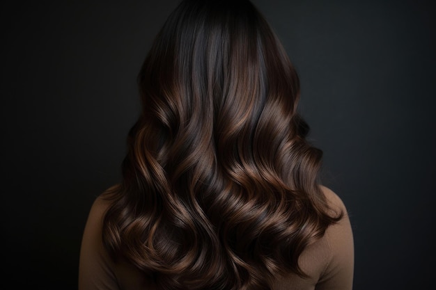 Cabelo castanho-escuro com mechas sutis de mel em vista traseira IA generativa