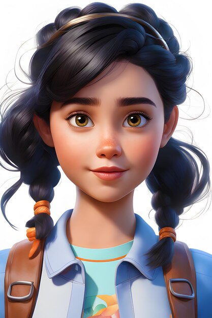 cabelo de menina olhando para a câmera retrato estilo pixar arte 3d