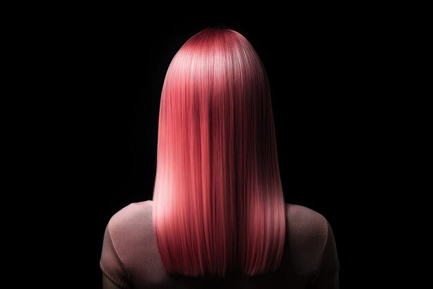 Cabelo Liso Rosa de Comprimento Médio Vista Traseira Sobre Fundo Preto IA Generativa