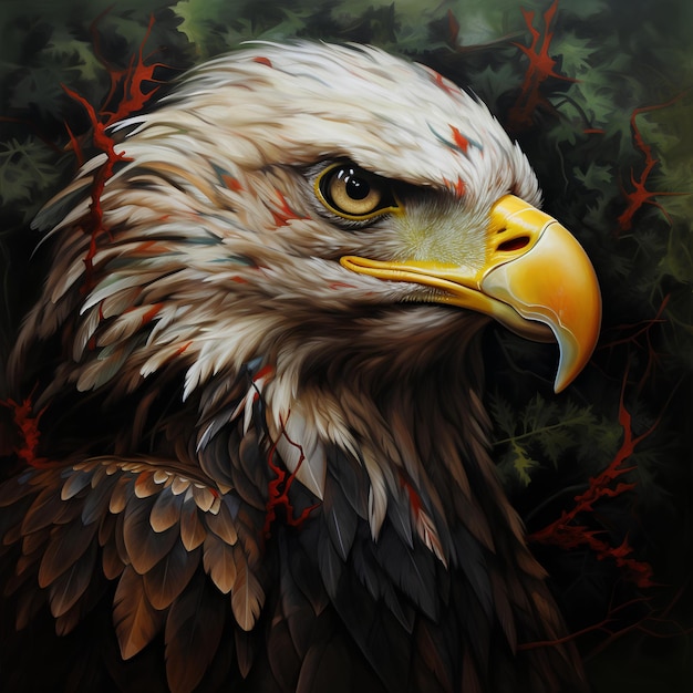 cabeza de águila de colores brillantes con un fondo negro ai generado