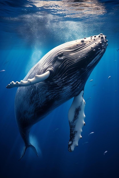 una cabeza de ballena está bajo el agua con el nombre en ella