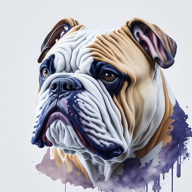 Una cabeza de bulldog en estilo acuarela en 3D