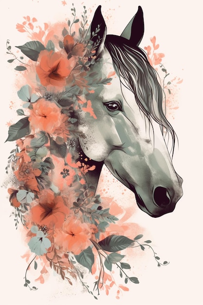 Una cabeza de caballo con flores.