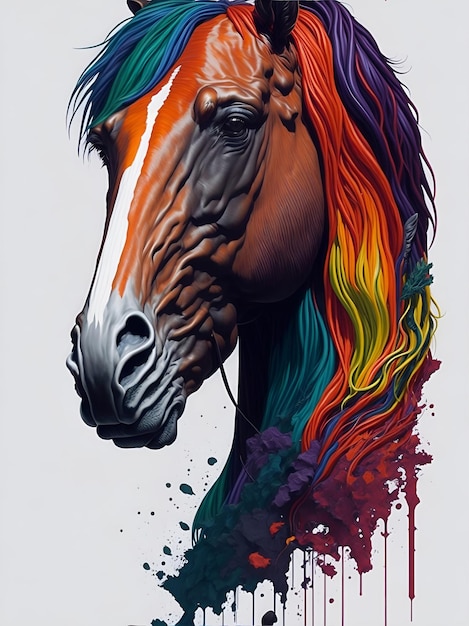 Cabeza de caballo realista del arco iris colorido del estilo de la pintura al óleo