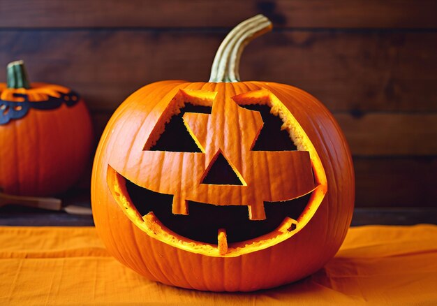 Cabeza de calabaza de Halloween jack o linterna de cerca IA generativa