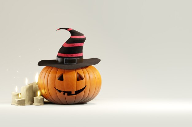 Cabeza de calabaza con sombrero con velas