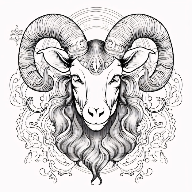 Foto cabeza de carnero signo del zodiaco ilustración vectorial en blanco y negro