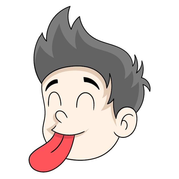 La cabeza del chico guapo estaba sacando la lengua burlonamente