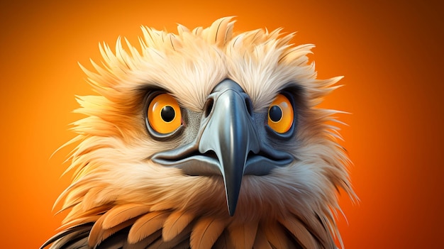 cabeza de dibujos animados de águila en fondo naranja