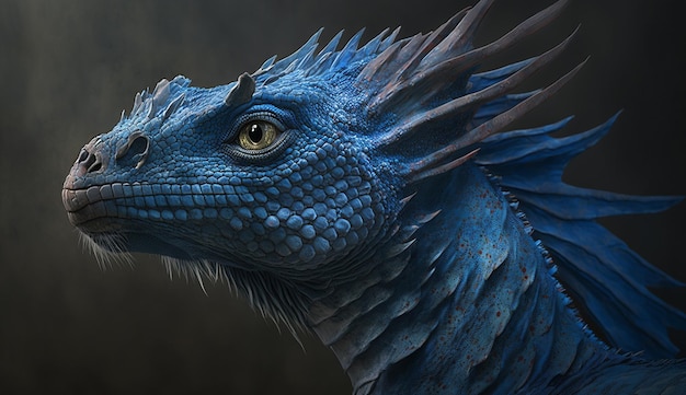Cabeza de dragón azul cara de fantasía arte generado por ai