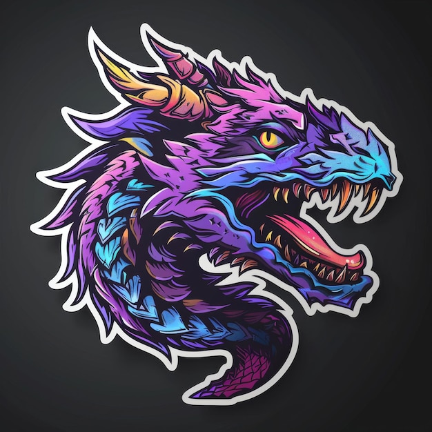 una cabeza de dragón de colores con dientes afilados