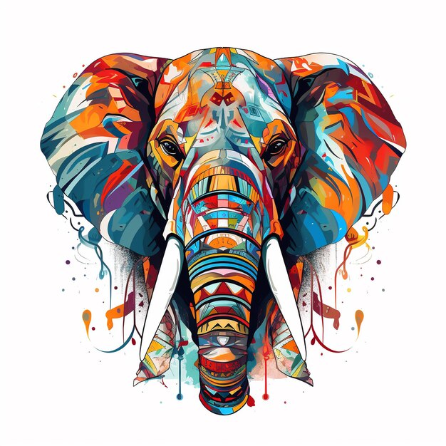 Cabeza de elefante con coloridas salpicaduras de grunge Ilustración vectorial