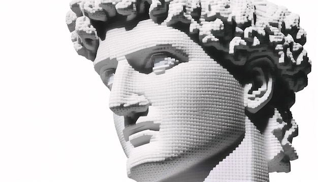 Cabeza de estatua antigua sobre fondo blanco Pixel art Concepto contemporáneo IA generativa