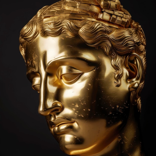 Cabeza de estatua griega dorada brillante gol