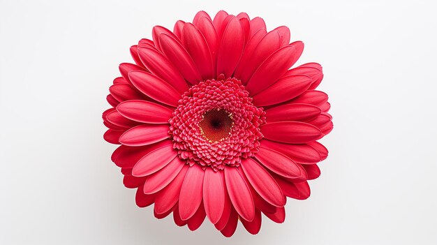 Foto cabeza de flor de gerbera roja sobre fondo blanco.