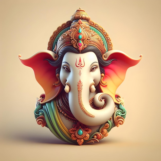 La cabeza de Ganesha en 3D en estilo realista modelo colorido