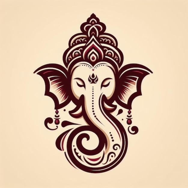 Cabeza de Ganesha de estilo 2d en un fondo simple Cabeza de Ganesha simple de estilo 2d