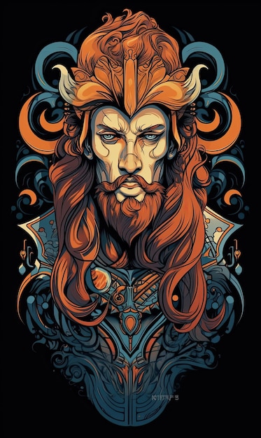 Cabeza de guerrero vikingo con cabello largo Ilustración vectorial para el diseño de camisetas