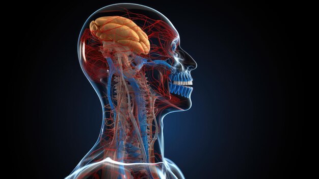 Una cabeza humana con el cerebro etiquetado con el cerebro etiquetado con el cerebro.