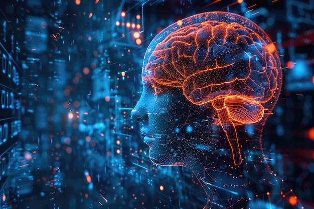 Cabeza humana y cerebro Inteligencia artificial AI Concepto de pensamiento de la tecnología