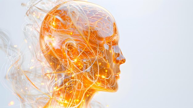 Cabeza humana futurista con concepto de red neuronal brillante