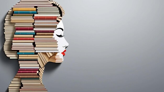 Foto cabeza humana hecha de libros para el concepto de aprendizaje