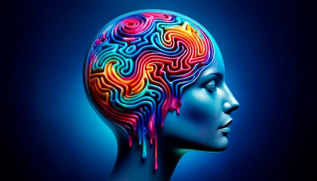 Cabeza humana con laberinto cerebral Concepto de salud mental IA generativa