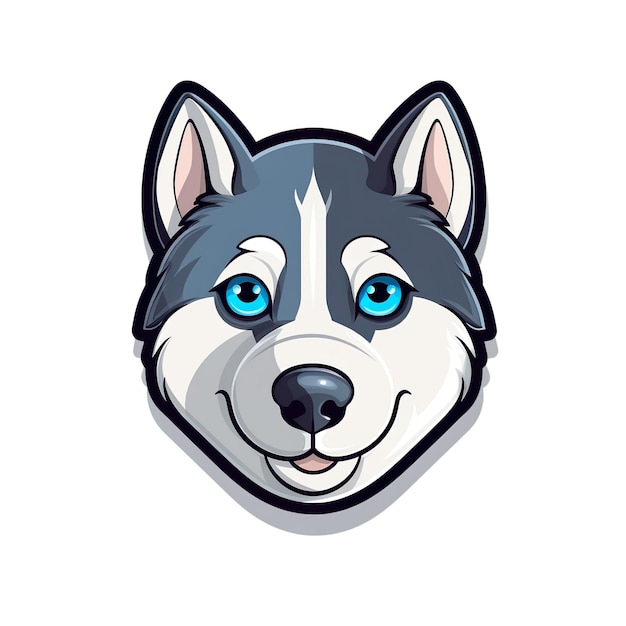 La cabeza de un husky con ojos azules y un fondo blanco generado por IA