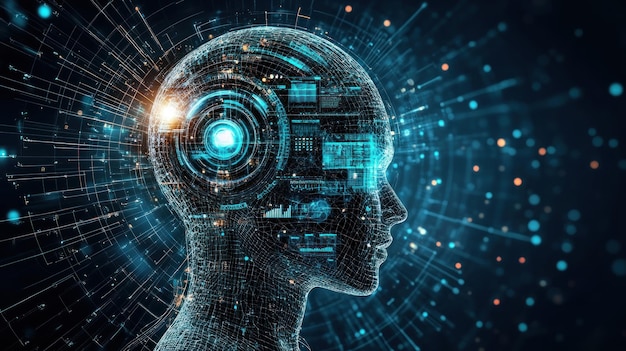 cabeza de IA cerebro digital tecnología futurista procesamiento de datos