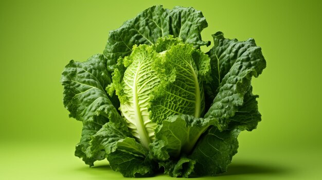 Foto una cabeza de lechuga fresca descansando sobre un fondo verde vibrante