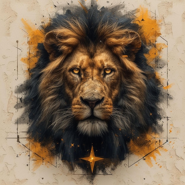 Cabeza de león con decoración de estrella