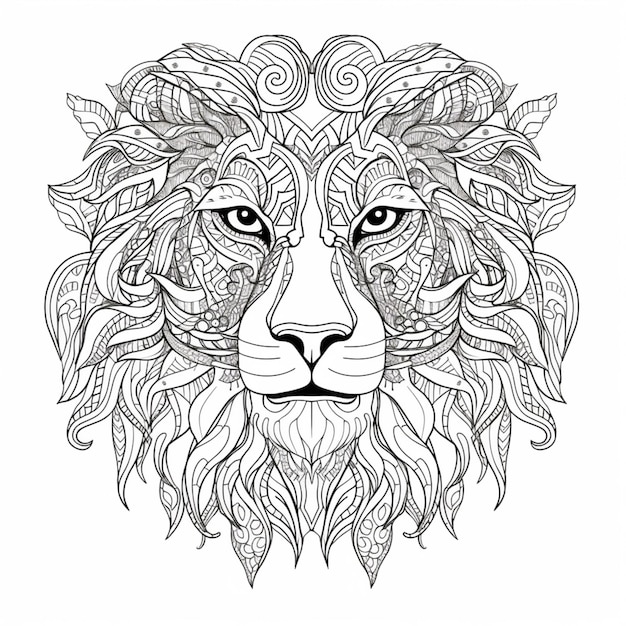 Una cabeza de león con un patrón en su cara generativa ai