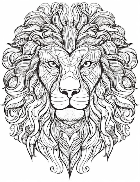 una cabeza de león con un patrón en su cara generativo ai